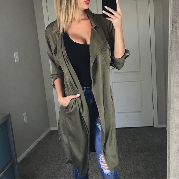 - Olive Trench Coat - - Picture 5 of 6